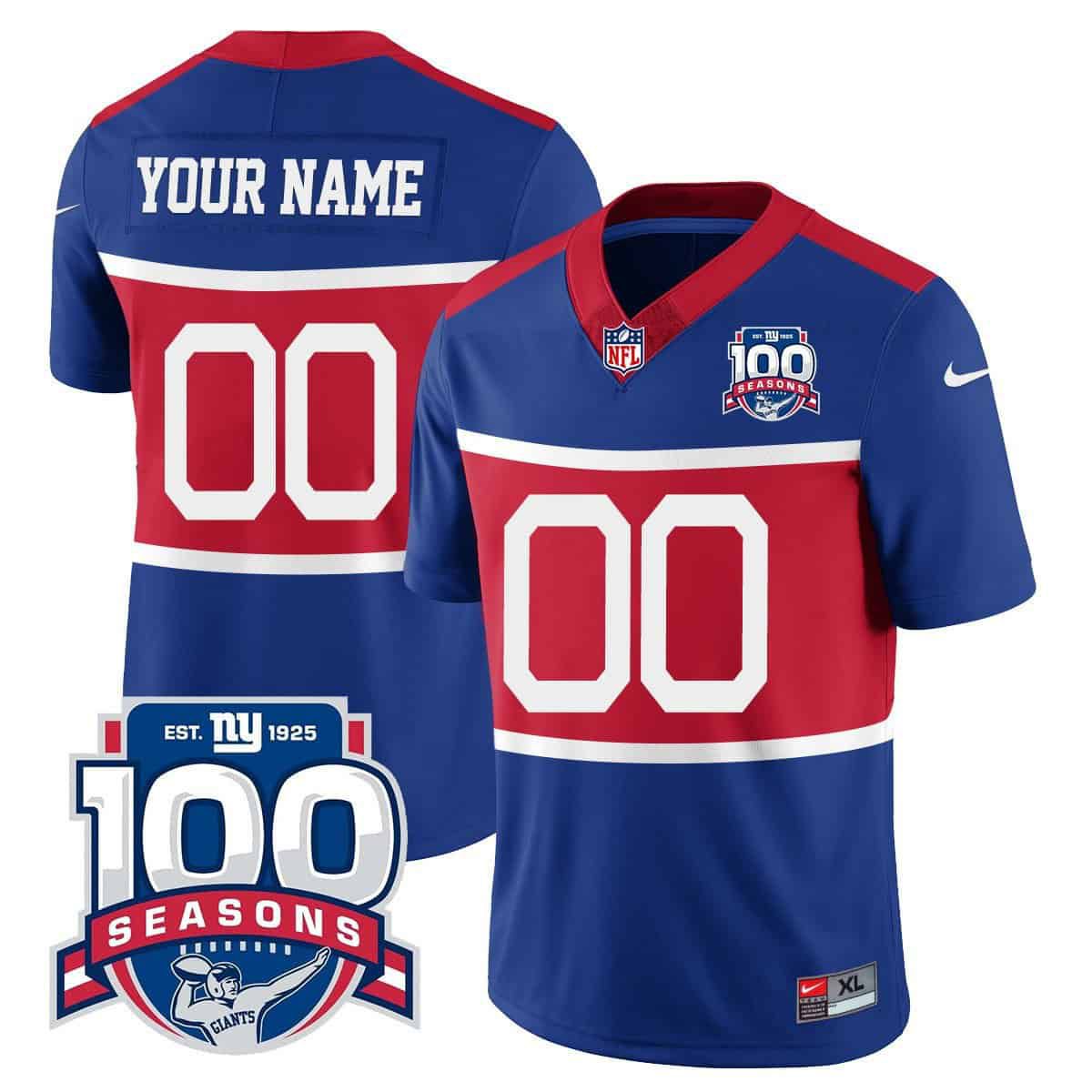 Men New York Giants 2024 Nike Blue 100TH Season Commemorative Vapor Custom NFL Jersey